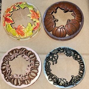 Set of 4 Decorative Fall candle jar lid accessories Leaf Pumpkin Harvest Designs